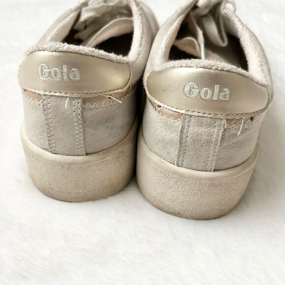 Gola Classics Women's Super Court Suede Metallic Off White Gold Sneakers Size 10 - Picture 3 of 7